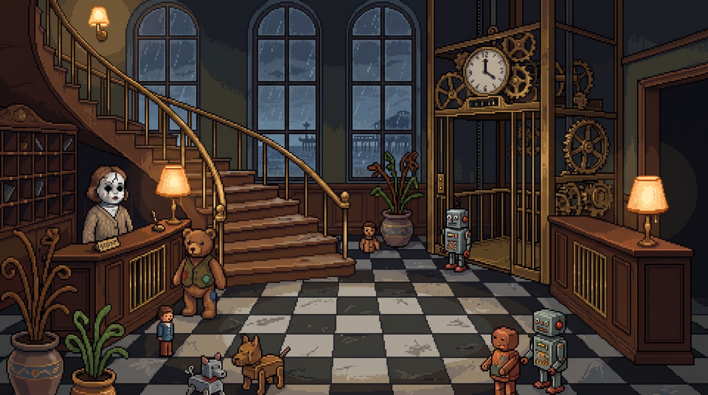 The hotel lobby