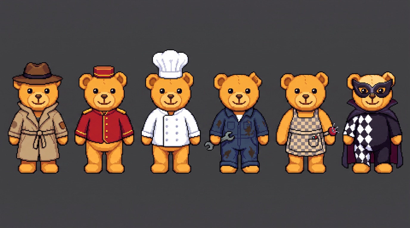 Mack in six outfits